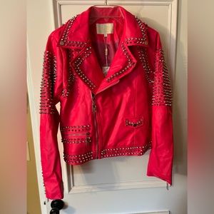 NWT hot pink leather jacket